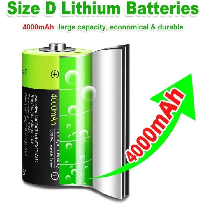 HITRENDS D Cell Piles - Piles au Lithium D Rechargeables USB - 1,5
