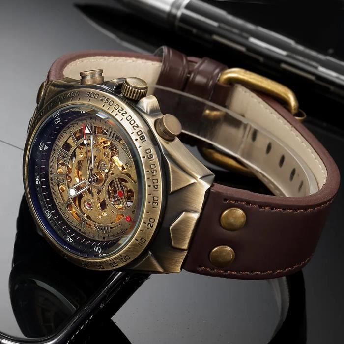 Montre Homme Vintage Jovial Mécanique - Années 80 - Style Militaire - Cadran 24h Doré