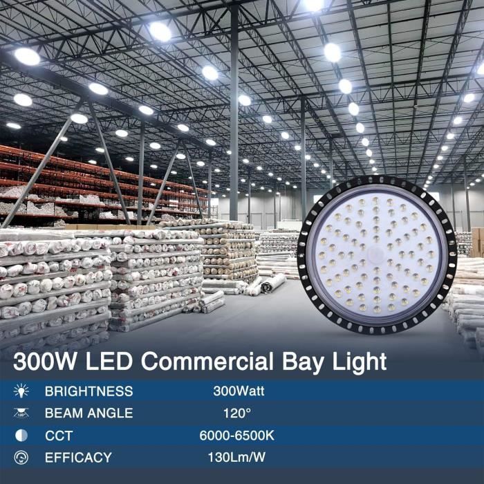 High Bay Light,300W Led Ufo Lampe Industrielle Led 6500K Projecteur Led  D'Éclairage 30000Lm Led Projecteur Exterieur Interie[u2084]