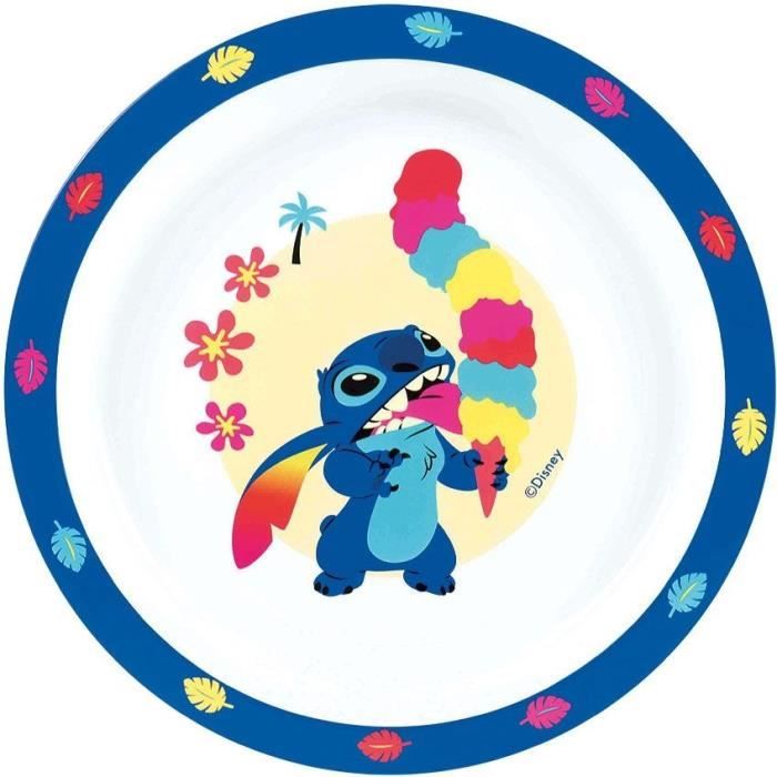 Stitch Ensemble De Vaisselle Réutilisable Et Antidérapant Pour Enfant Avec Base En Silicone Bicolore Comprenant Assiette, Bol, Gobelet Et Couverts