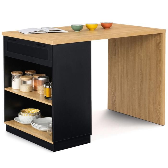 Îlot Central Cuisine VITO 130cm - Gris/Blanc - IDMarket
