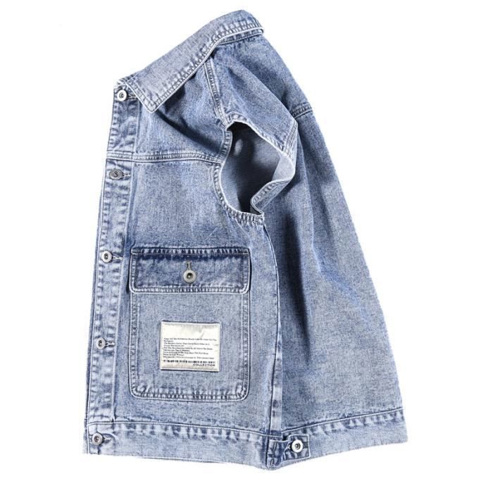 Gilet En Jean Homme Sans Manches - Col V Délavé - Style Rock Unisexe - Multi-Poches - Look Décontracté Moto & Outdoor