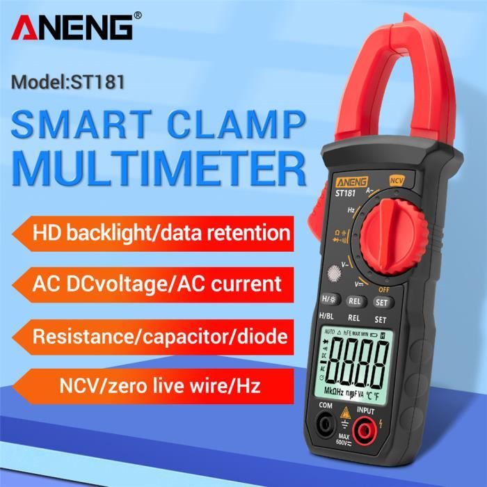 ANENG ST209 Multimètre Numérique Pince Compteur 6000 Compte Vrai RMS Amp  DC/AC Courant Pince Testeur Compteurs Voltmètre Automatique Gamme Affichage  LCD 