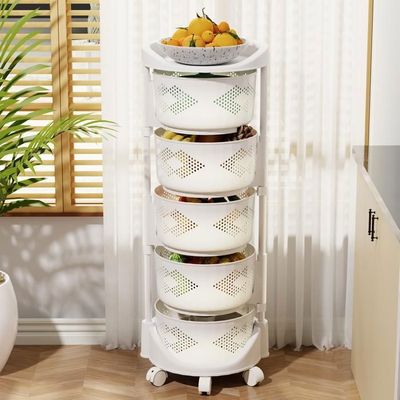 Chariot de rangement de cuisine rotatif à 5 niveaux avec roulettes Grand panier circulaire pour fruits et légumes Étagère de salle de bain Organiseur en noir