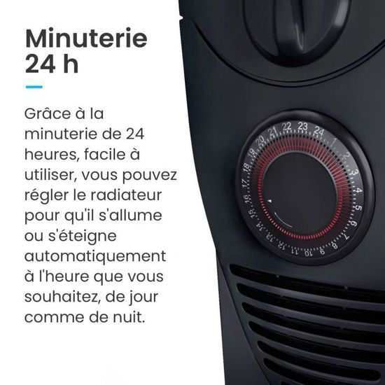 Pro Breeze Radiateur bain d'huile 2500W, 11 éléments - Radiateur électrique mobile - Chauffage avec Minuterie 24 heures intégrée, 3 niveaux de chaleur, thermostat réglable, arrêt de sécurité - Électroménager