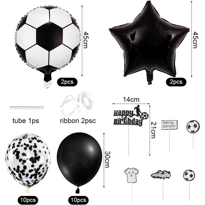 Déco Anniversaire Football Noir & Blanc – Bannière + 20 Ballons 12" – Thème Foot Garçon Fille Fête Parfaite