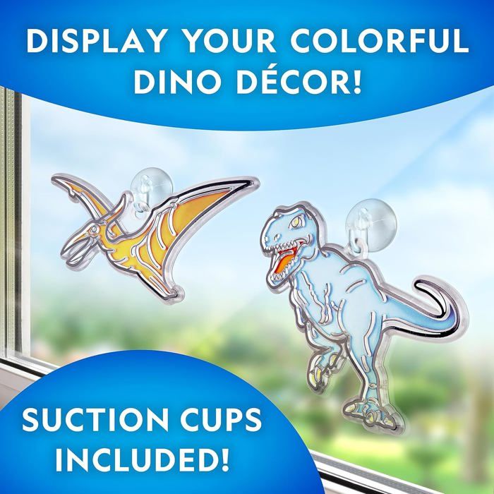 National Geographic – Kit Vitrail Dinosaures – 10 Figurines Acrylique, 7 Peintures (5 Phospho + 2 Métal), Ventouses – Dès 4-8 Ans