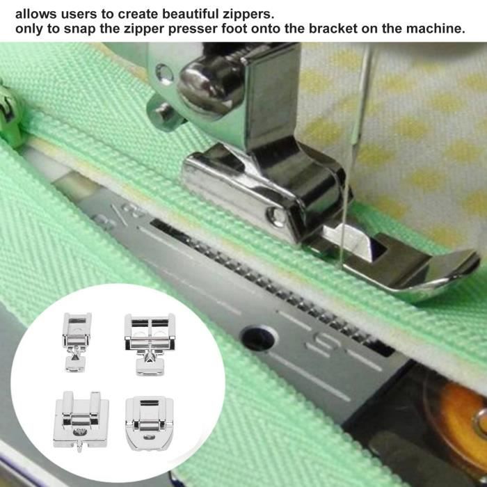 Lot De 5 Pieds Presseurs Pour Machine à Coudre - Pied Fermeture Éclair, Boutonnière - Compatible Singer, Brother, Janome