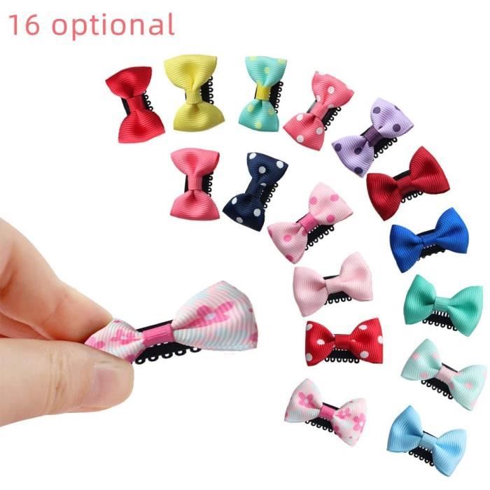 16 Mini Pinces à Cheveux Bébé - Noeuds Ruban Gros-Grain Colorés - Accessoires Cheveux Fins Fille Nouveau-Né