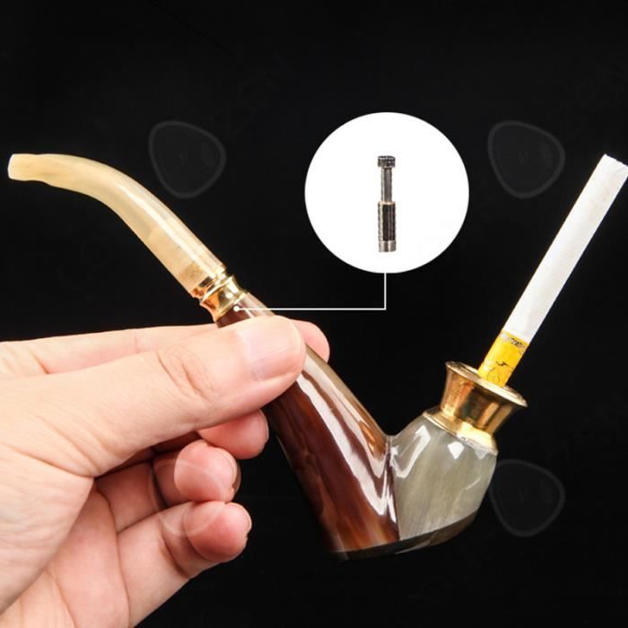 sevrage cigarette électronique CONFO® Pipe en cornes naturelles, support en corne de yak, pipe à double  usage pour tabac déchiqueté et cigarette, pipe et pot en cu
