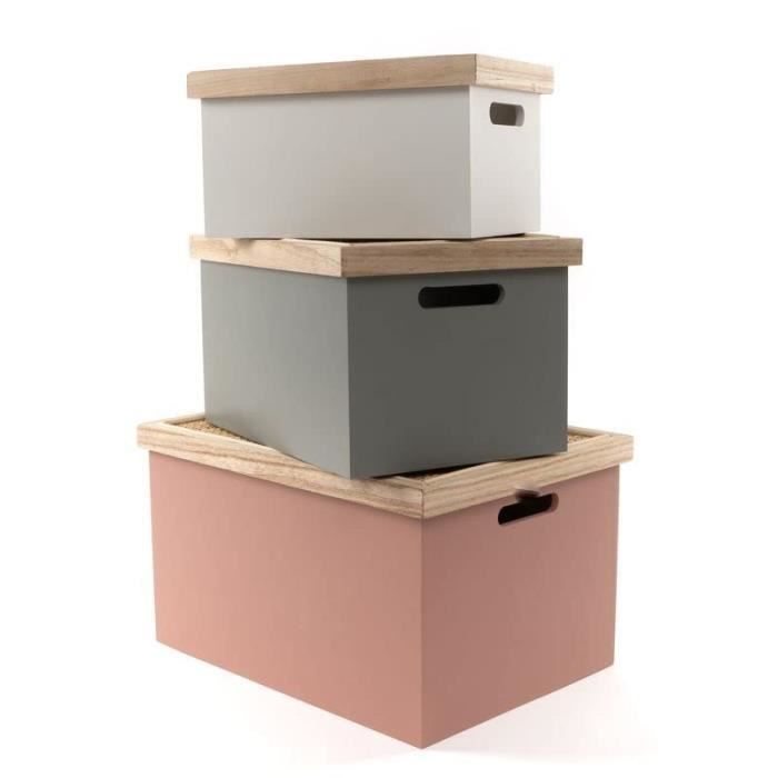 Lot de 3 boîtes en bois avec couvercle en osier, rangement élégant, 3  tailles et couleurs 2836549CLM - Cdiscount Maison