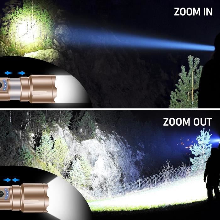 Torche LED Ultra Puissante Jayxinli 1000000 Lumens - Rechargeable, étanche IPX7, 7 Modes Avec Lampe COB - Parfaite Pour Camping, Randonnée Et Urgences