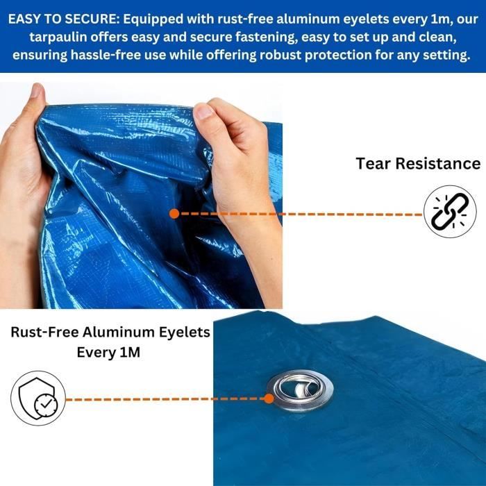 Bâche de bâche bleue très résistante pour tente, housse imperméable multi-usages avec œillets, tapis de sol pliable pour meubles de camping, 4 x 4 m (taille : 1 x 2 m
