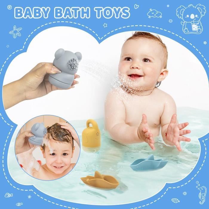 Jouets Empilables En Silicone Pour Bébé Dès 6 Mois – Animaux De Bain Gicleurs, Anneau De Dentition, Jeu Montessori