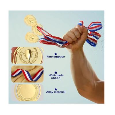 Lot De 10 Médailles De Récompense Avec Rubans - Alliage De Zinc, Rubans Rouges/blancs/bleus, Pour Sport, Jeux, école