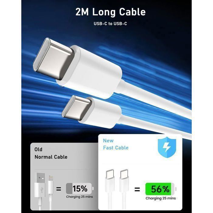 Chargeur Rapide 25W USB-C IPhone 16/15 + Câble 3M Tressé Nylon - Adaptateur PD Secteur Compatible IPad/Samsung/MacBook