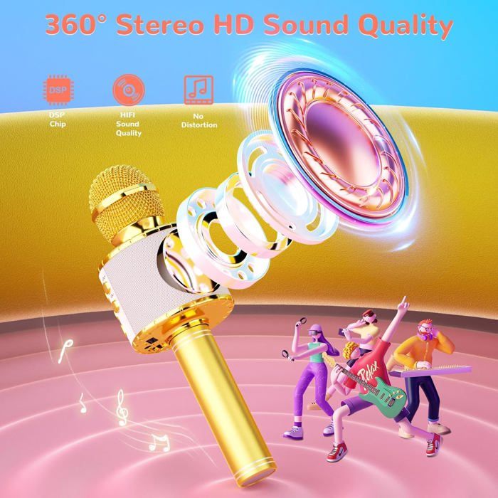 Tivifore Microphone sans Fil Karaoké, Micro Karaoke Enfant avec Lumières LED de Danse, Micro Karaoké Bluetooth, Microphone Micro Karaoké Bluetooth Enfants