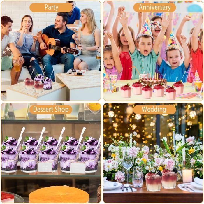 50 Verrines à Dessert En Plastique 150 Ml - Avec Cuillères, Réutilisables, Pour Mousse, Glace, Pudding