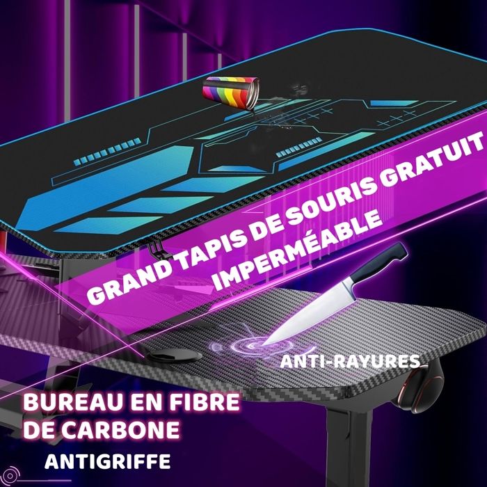 Himimi Bureau Gaming 160x75 Cm Bureau Gamer Ergonomique Avec