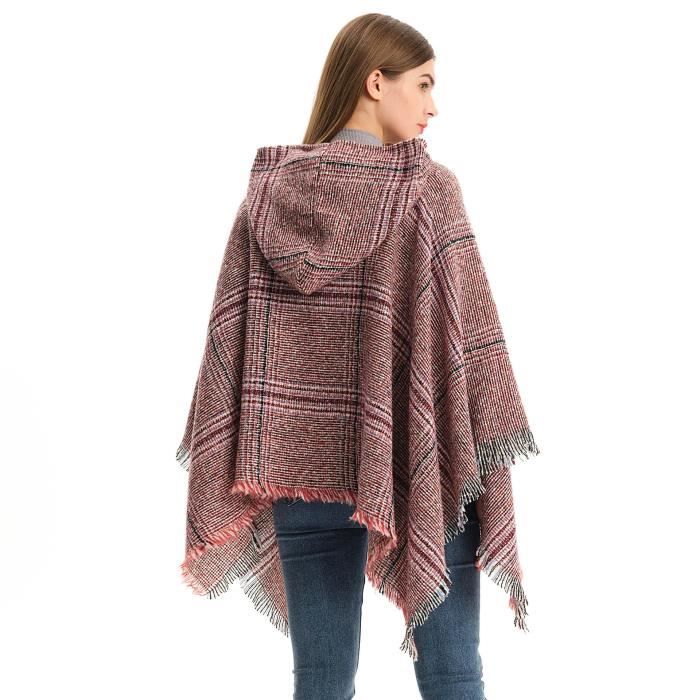 Poncho Femme Hiver Double Couche à Carreaux - Châle Enveloppant Chaud Et Doux - Pour La Maison, Le Bureau
