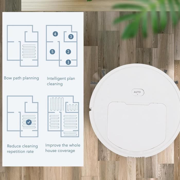 Robot Aspirateur Laveur 3 En 1 - Autonomie 100 Min - Ultra Fin 6,5 Cm - Idéal Poils D'animaux & Sols Durs - 11