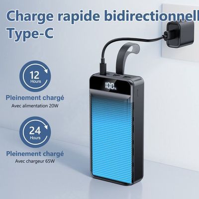Powerbank 60000 MAh - PD 45W, 7 Sorties, 2 Entrées, écran LED, Lampe Torche, Avec 4 Câbles Inclus