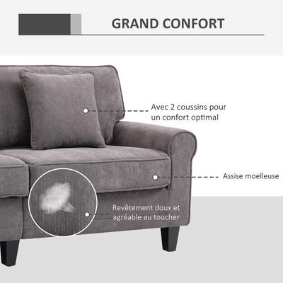 Canapé 3 Places HOMCOM - Tissu Effet Lin, Rembourrage épais, Pieds En Acier - 196 Cm (couleur Crème)