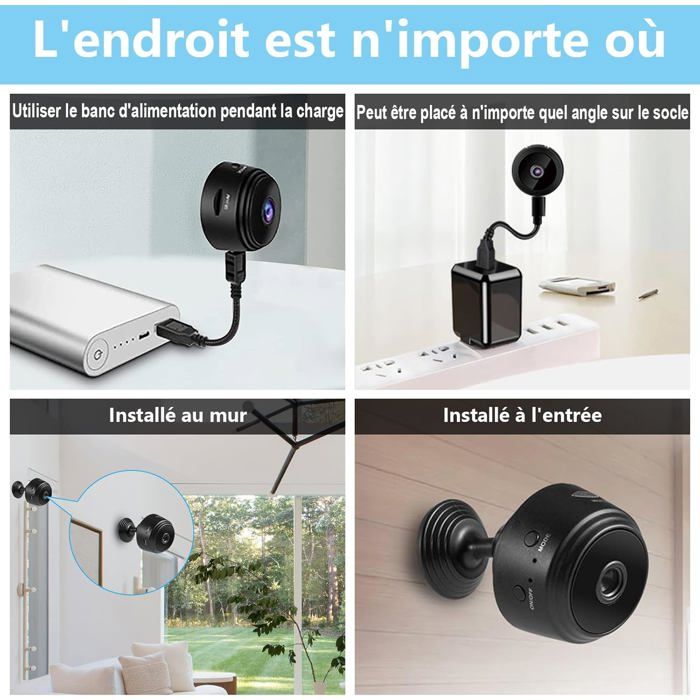 Mini Caméra Espion 1080P WiFi Sans Fil - Caméra Surveillance Cachée Détection Mouvement Intérieur Extérieur
