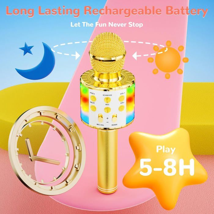 Tivifore Micro Karaoké Sans Fil Pour Enfants – LED Dansantes, Bluetooth, Enregistreur, Haut-parleur – Autonomie 6-8h – Cadeau Fun !