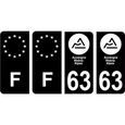 63 Puy De Dome nouveau logo Noir autocollant plaque immatriculation auto ville sticker Lot de 4 Stickers - Angles : arrondis-0