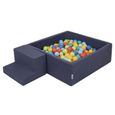 KiddyMoon Aire De Jeux En Mousse Avec Carré Piscine À Balles (100 Balles), Bleu Foncé:Vertclr-Orange-Turq-Bleu-Babybl-Jaune,-0