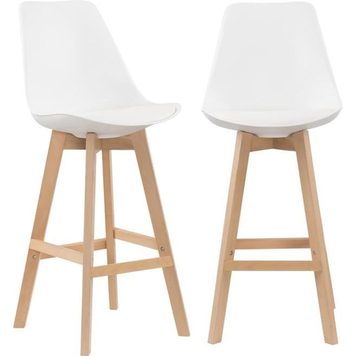 Lot De 2 Tabourets De Bar Scandinave Blanc Pieds En Bois