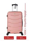 Pack Valise Moyenne 65cm Rigide Airflow Rose + Étiquette Bagage - Valise Intermédiaire 4 Roues 360 - 3.0kg - 65L ADC
