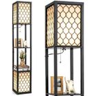 Lampadaire Salon COSTWAY 1,56M avec 2 Etagères de Stockage Design Scandinave Double Interrupteur 40W en Bois