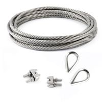 SET 5m cable 2mm acier inox cordage torons: 7x7 + 2 serre-câbles étrie + 2 cosse coeur beaucoup de tailles disponibles