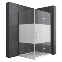 Mai & Mai cabine de douche en angle paroi de douche 75x90 verre bande opaque revêtement nano easy clean RAV28MS