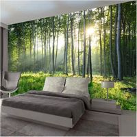 Papier Peint Soie Panoramique 3D Forêt Trompe l'oeil, 350 x 256cm, Poster Geant Mural, Paysage Nature vert,pour Salon Chambre Décor 