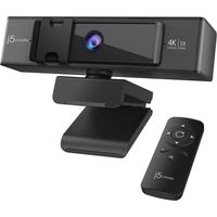 j5create Webcam 4K Ultra HD avec 5x zoom, protection de la vie privee, amelioration de la lumiere, double microphone haute fi