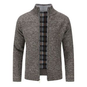 Pull cardigan zippé homme col montant épais en polaire ECELEN - Marron