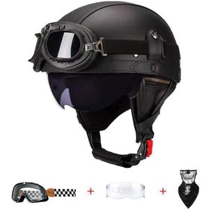 Demi-casque de moto de style allemand pour hommes et femmes,visage ouvert,scooter,croiseur
