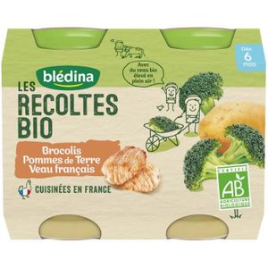 PLATS CUISINÉS Blédina Les Récoltes Bio, Petits pots pour bébé bio dès 6 Mois, Brocoli Pommes de Terre Veau, 2x200g