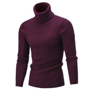 PULL Pull Homme - Tricote Manches Longues Chaud - Rouge - Col Roulé