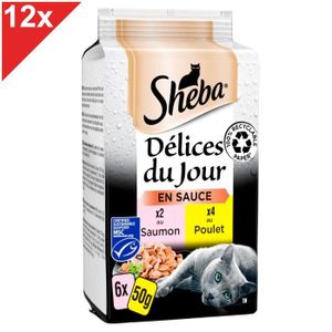 BOITES - PATÉES SHEBA Délices du Jour 72 Sachets poulet saumon en sauce pour chat 50g (12x6)