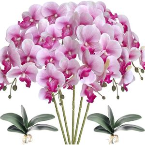 FLEUR ARTIFICIELLE HinyoCo 5 pièces de Fleurs d'orchidées 8 têtes Phalaenopsis Artificielles avec 2 Pièces Feuille de Fleurs d'orchidées Papillon p338