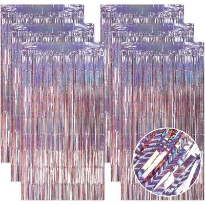 Rideaux Franges Métalliques Rouges 1x2m - Lot De 6 - Décoration Fête, Anniversaire, Noël - Adhésif Inclus
