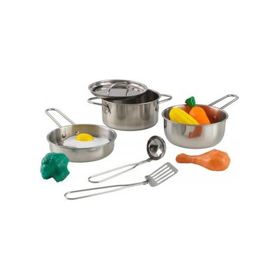 Jeu D'imitation Ensemble de Batterie de Cuisine En Métal + UStentile + Accessoires - Set Jouet Dinette Enfant 11 Pieces + 1 Carte - Jeux - Jouets