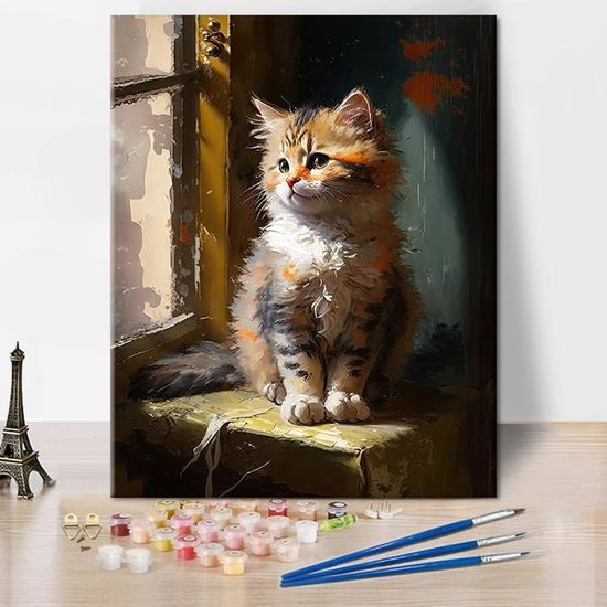 Peinture Par Numéros Chat Orange | Toile 40x40cm | Kit DIY Adultes Débutants | Décoration Intérieure