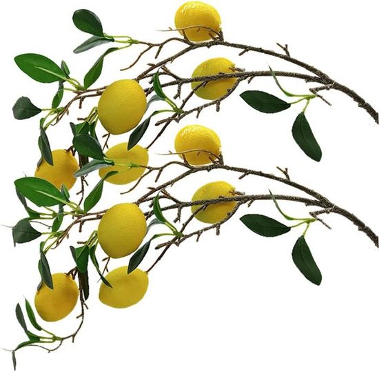 Lot De 2 Branches Citronnier Artificiel 80 Cm - Citrons En Mousse Réalistes, Feuilles Vertes - Décoration Maison, Jardin, Photobooth