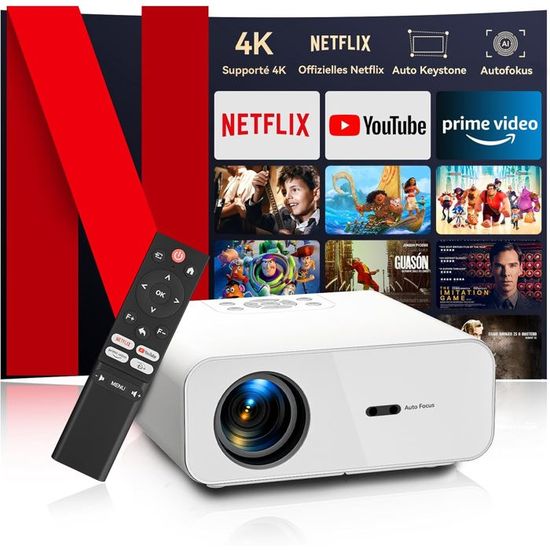 Projecteur Portable Bettdow Certifié Netflix 4K/1080P - Android 13, WiFi 6, Autofocus - Pour Cinéma Maison