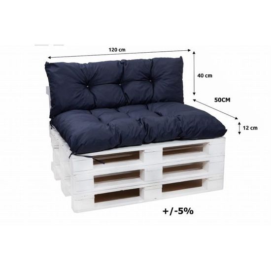 Spatium Jumbo XXL Coussins De Palettes De, Coussins Pour Palette Euro Extérieur Et Intérieur Amovible Taie D'oreiller Imperméable (Bleu Foncé, 2-Piece Set